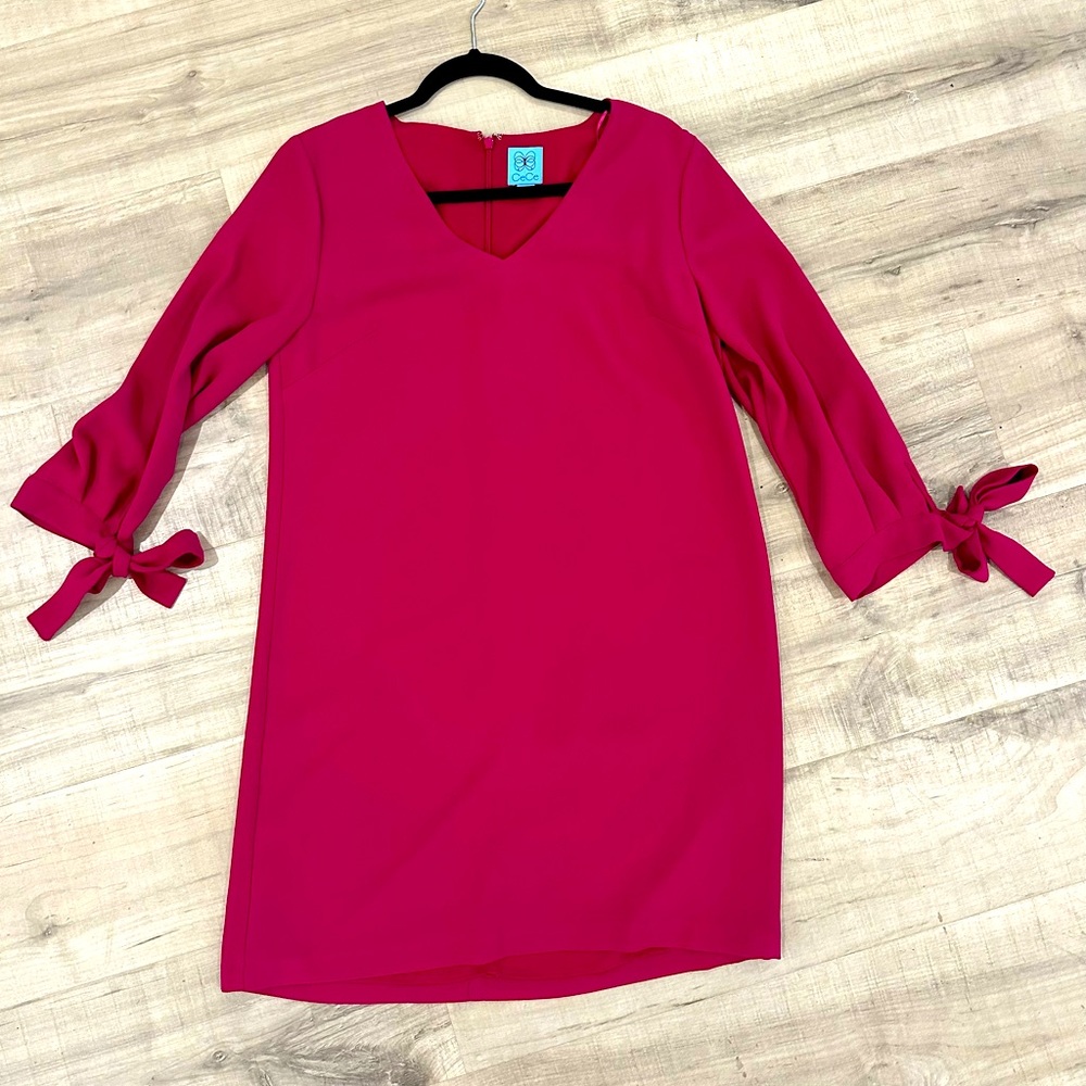 CeCe Tie-Sleeve Hot Pink Shift Dress